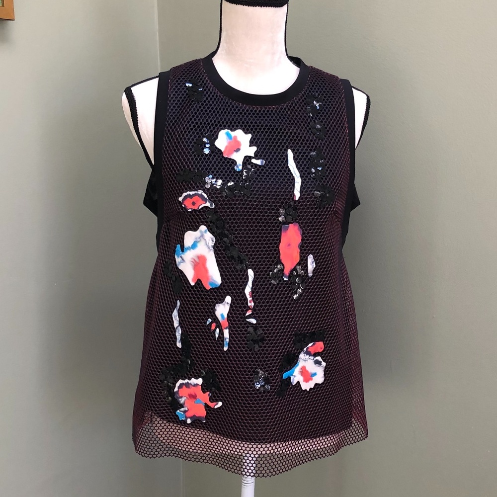 Sachin & Babi Red/purple applique mesh top artistic